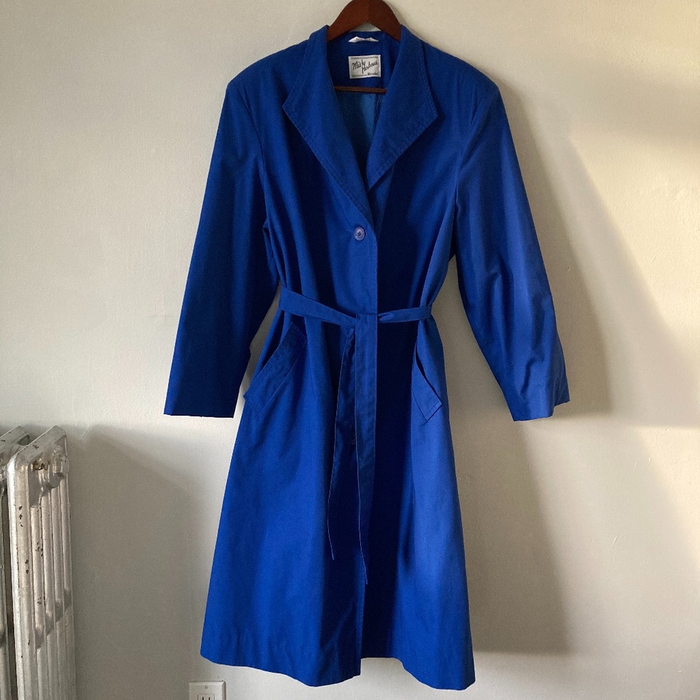 Royal Blue Trenchcoat Made in Canada Vintage Misty Harbour Niccolini Belted EUC